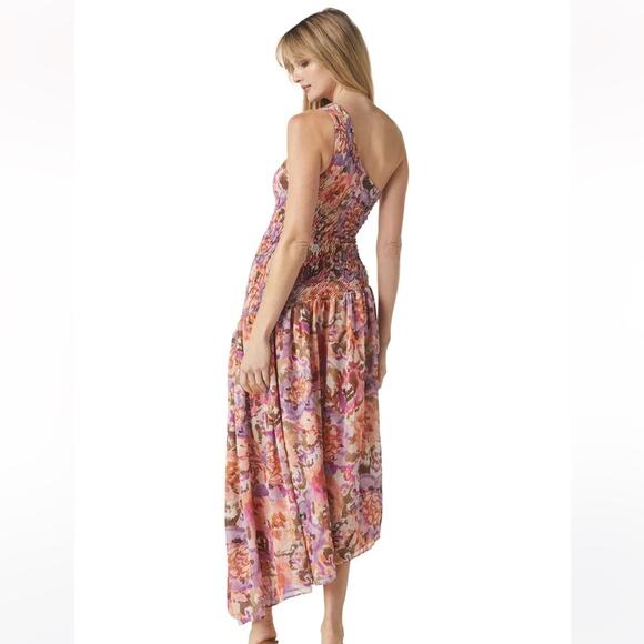 misa los angeles lydia one shoulder floral print smoked bodice asymmetric dress - Picture 4 of 11